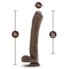 Ultra realistic dildo with a realistic head, many veins along the straight but flexible shaft and realistic balls. Extra long and thicker than average. Thicker near the head and tapers to a slimmer girth closer to the balls. Suction cup base. Additional images show alternate angles.