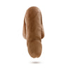 Mocha skin tone ultra realistic soft packer with subtle veins along the shaft. Skin folds along balls and shaft and realistic divot on the underside of the head.  Additional images show alternate angles.