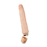 Vanilla skin tone vibrating dildo. Slim tapered head with veins along the shaft and wavy ribs at base. Twist dial on bottom to adjust intensity. Additional images show alternate angles.