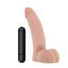 Ultra realistic vibrating dildo in vanilla skin tone with a defined head, veins along the shaft and balls. Simple one button control to adjust intensity. Additional images show alternate angles.