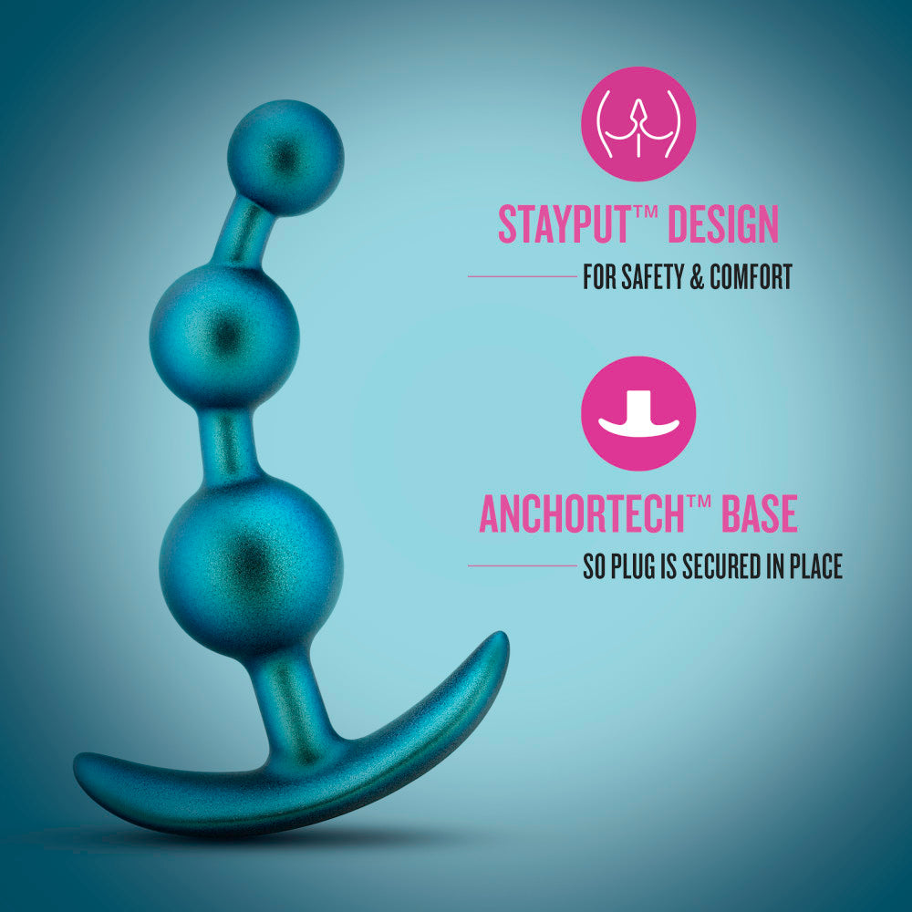Anal Adventures Matrix | The Gamma Plug: 5 inch Curved Beaded Butt Plug in Neptune Teal | With Stayput™ Technology & AnchorTech™ Base