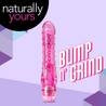 Slim and petite pink insertable vibrator. Smooth head, textured shaft with soft studs. Twist dial controls intensity. Additional images show alternate angles.