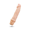 Vanilla skin tone ultra realistic vibrating dildo. Pronounced curved head and veins along the shaft. Twist dial on bottom to adjust intensity. Additional images show alternate angles.