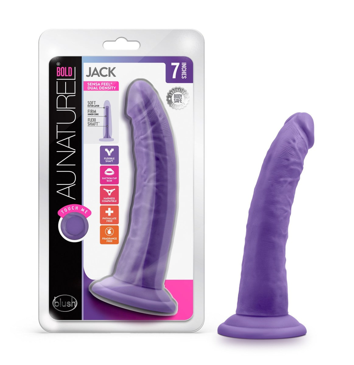Au Naturel Bold Jack Realistic Purple 7.5-Inch Long Dildo With Balls & Suction Cup Base
