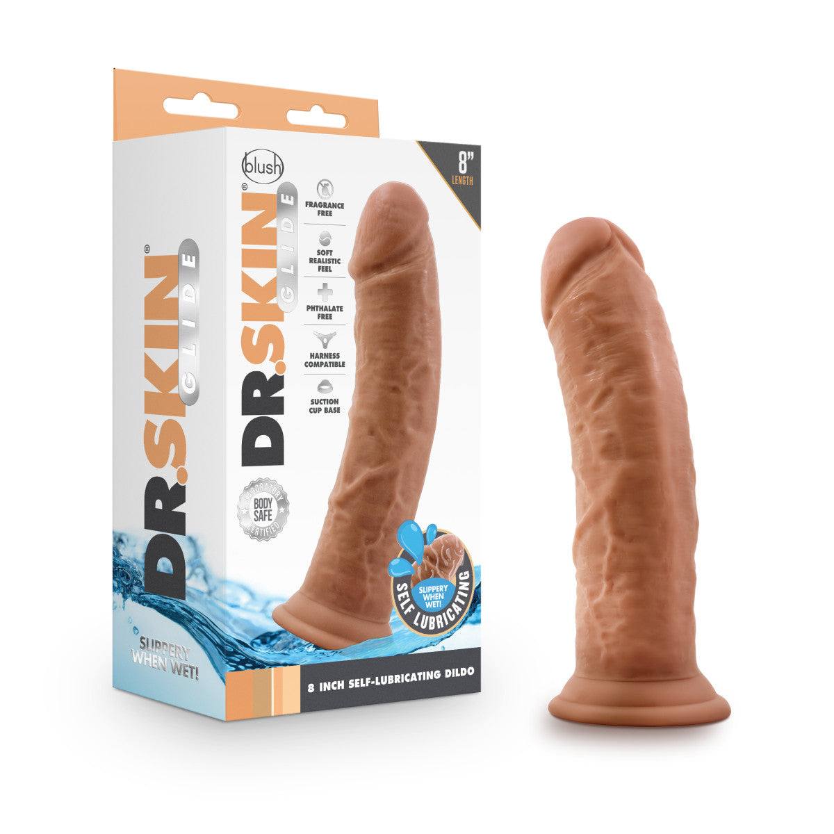 Dr. Skin Glide Realistic Mocha 8-Inch Long Dildo With Suction Cup Base