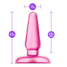 A medium purple classic shaped butt plug with a tapered tip, thin neck, and flared base. Additional images show alternate angles.