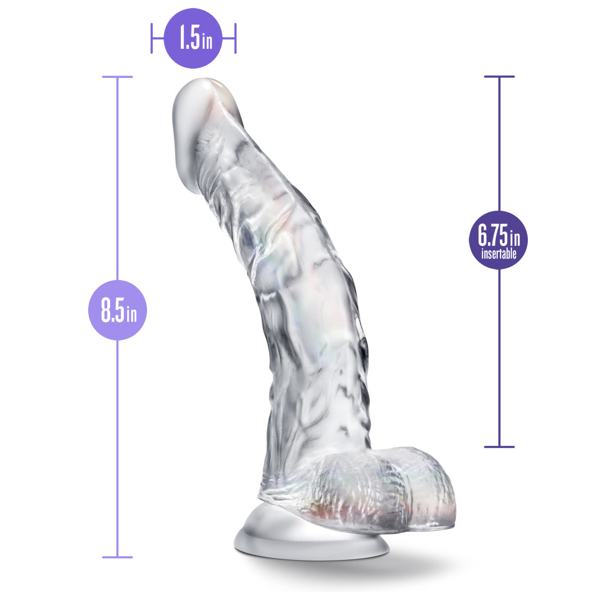 B Yours Diamond Luster Realistic G-Spot Clear 8.5-Inch Long Dildo With Balls & Suction Cup Base