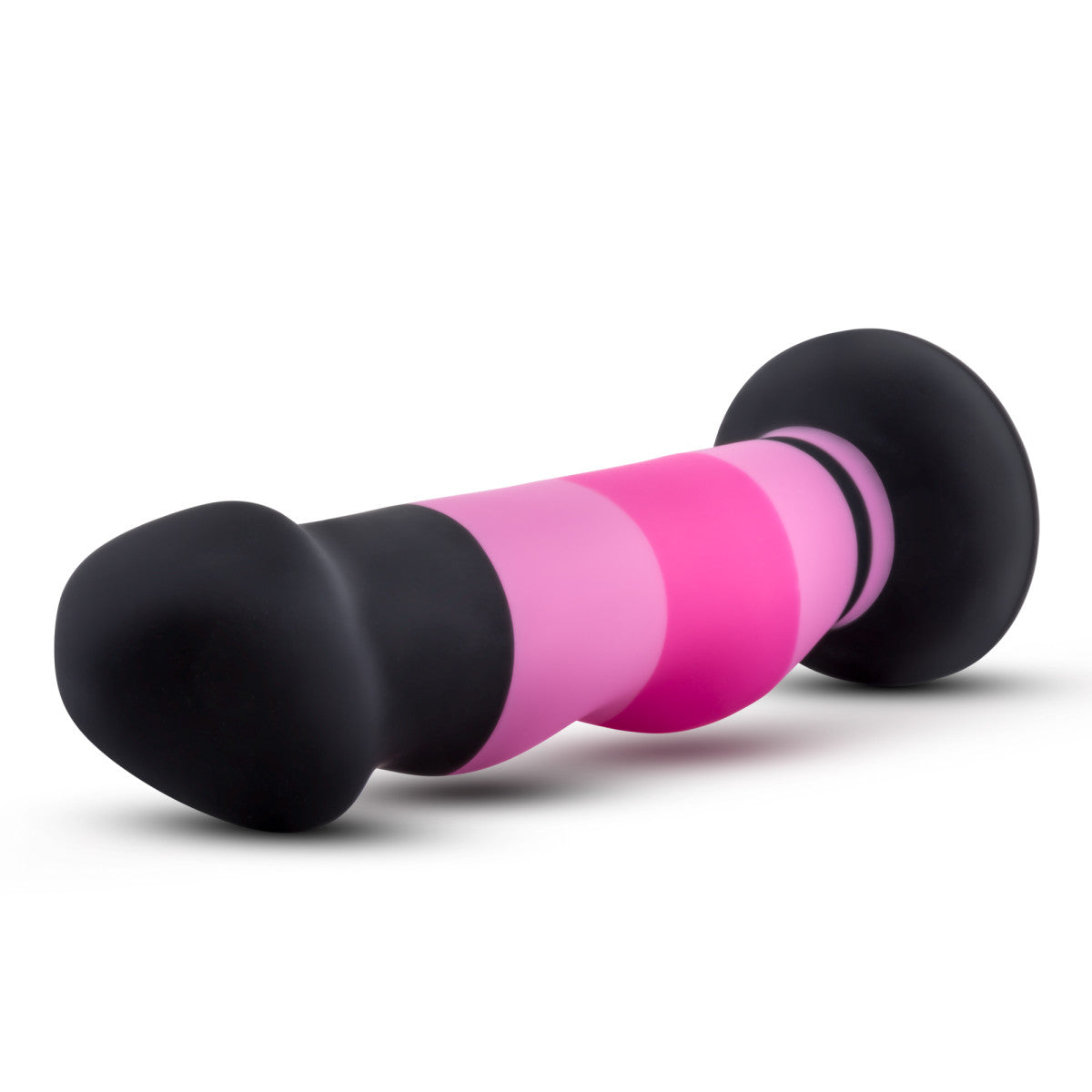 Avant D4 sexy dildo with black, light pink, and hot pink horizontal stripes