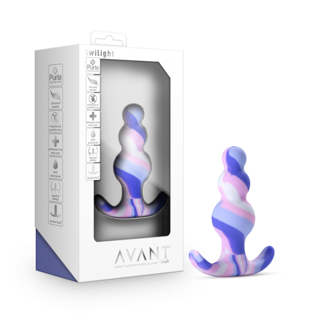 Avant | Twilight Blue: Artisan 3 Inch Tapered Stayput™ Butt Plug with Pleasure Curves - Elegantly Made with Smooth Ultrasilk® Purio™ Silicone