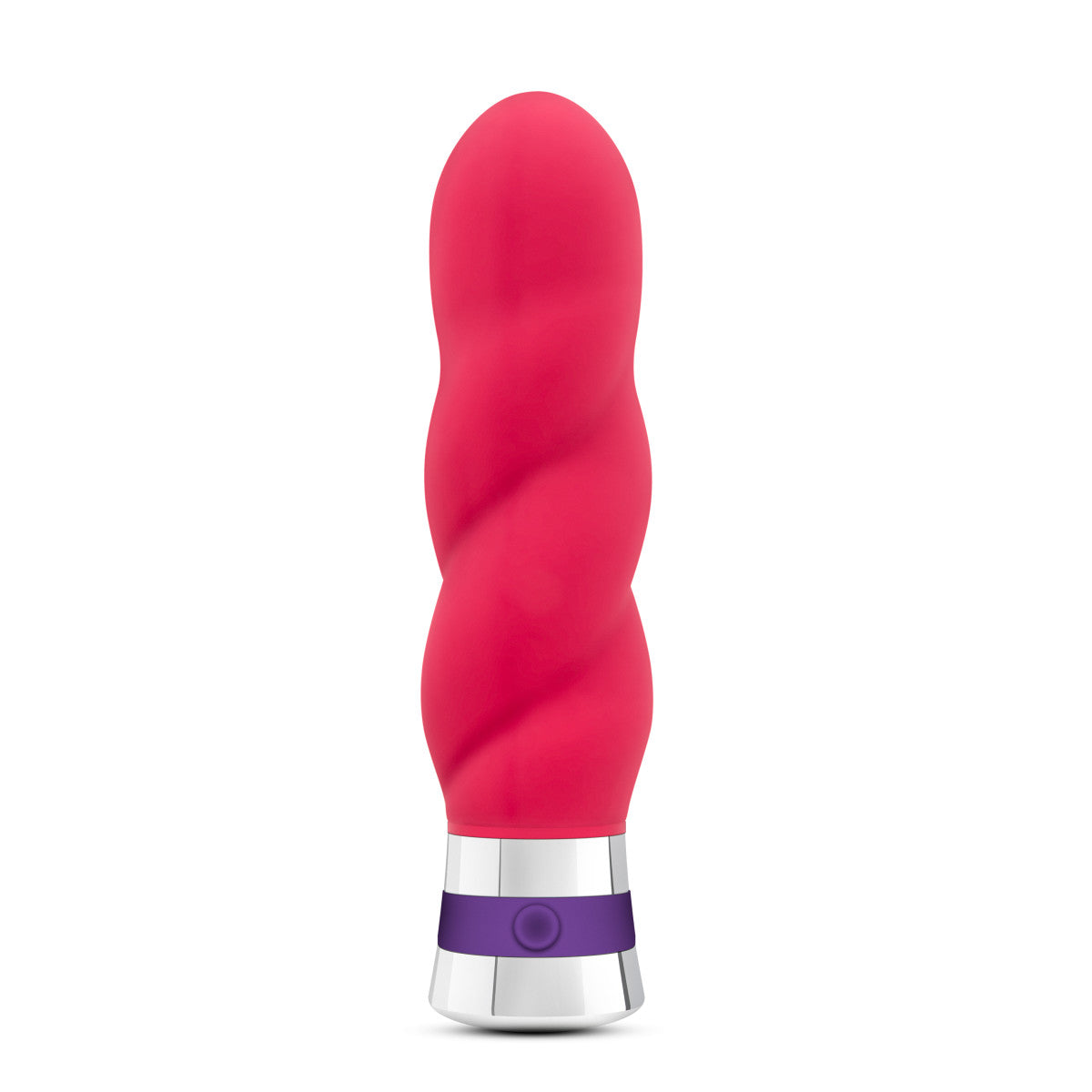 petite vibrator. Straight shape with curvy spiral texture. One button operation.  Additional images show alternate angles.