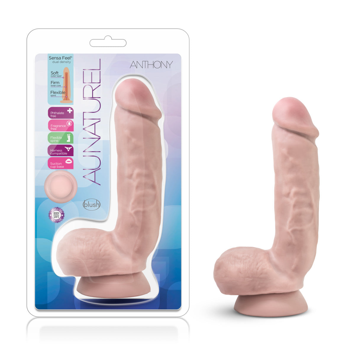 Au Naturel Anthony Realistic Beige 8.5-Inch Long Dildo With Suction Cup Base
