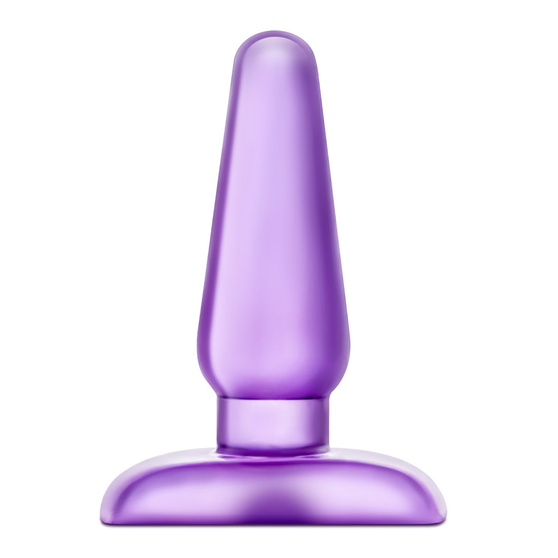 A large purple classic shaped butt plug with a tapered tip, thin neck, and flared base. Additional images show alternate angles.
