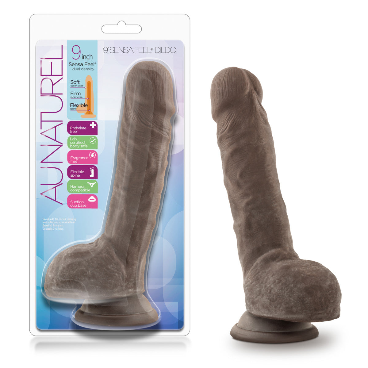Au Naturel Realistic Chocolate 9-Inch Long Dildo With Balls & Suction Cup Base