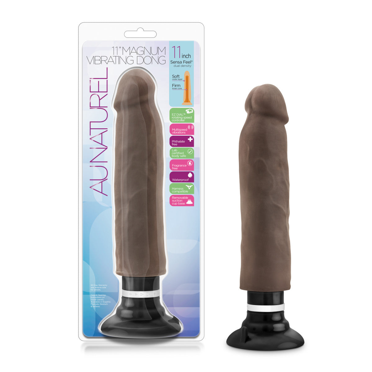 Au Naturel Realistic Chocolate 11-Inch Long Vibrating Dildo With Suction Cup Base