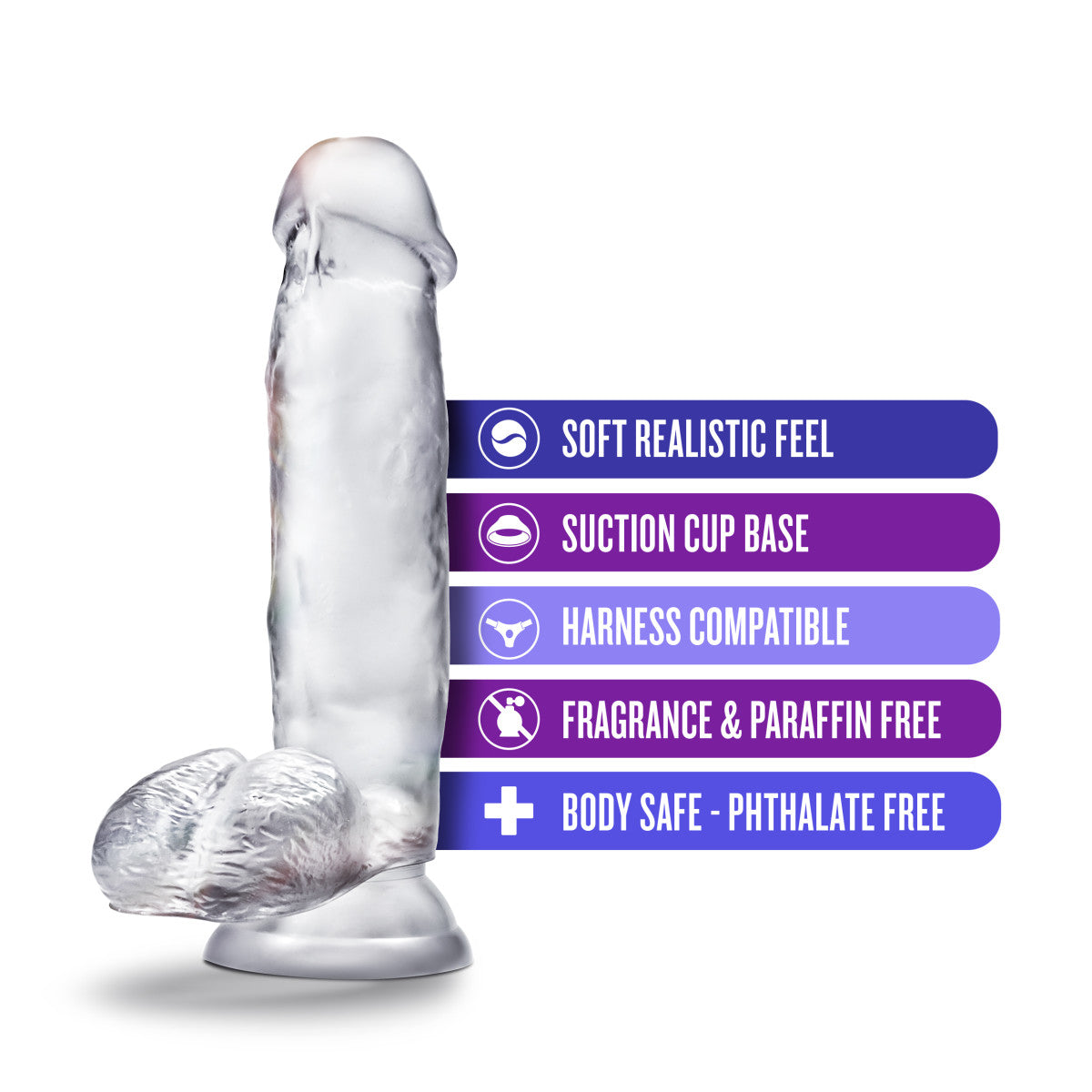 B Yours Diamond Gleam Realistic Clear 7-Inch Long Dildo With Balls & Suction Cup Base