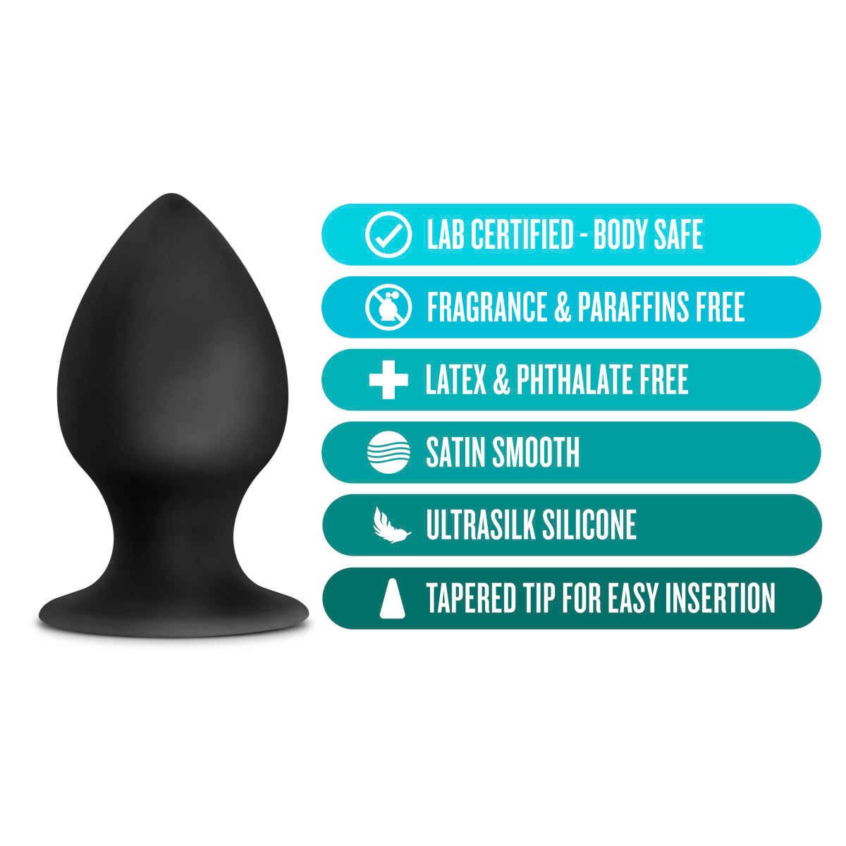 Blush Anal Adventures Platinum Stout Black 3-Inch Anal Plug With Suction Cup Base