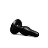 Black plug with flared base and tapered shape that bulges in the middle. Additional images show alternate angles and highlight features as listed in description and/or bullet points.