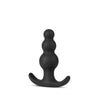 Black plug with flared anchor base and narrow neck. Plug features 3 beads of gradual size from small at the tip to larger near the base. Between each bead is a short narrow area separating the three. Additional images show alternate angles and highlight features as listed in description and/or bullet points.