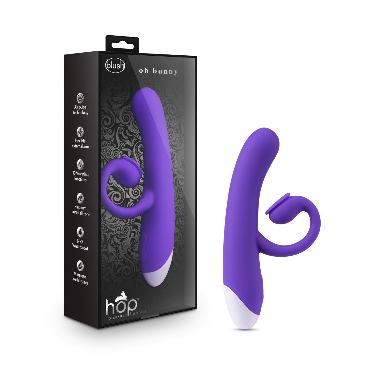 Hop Oh Bunny G-Spot + Clitorial + Suction Stimulation Midnight 7.75-Inch Ultrasilk Silicone Rechargeable Rabbit Vibrator