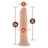 Vanilla skin tone realistic dildo. Defined head, veins along the straight but flexible shaft. Head is slightly tinted in a blush color for lifelike look. Suction cup base. Additional images show alternate angles.
