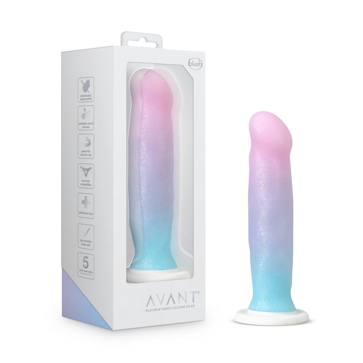 Blush Avant | Lucky D17: Artisan 8 Inch Dildo with Suction Cup Base - Elegantly Made with Smooth Ultrasilk® Purio™ Silicone