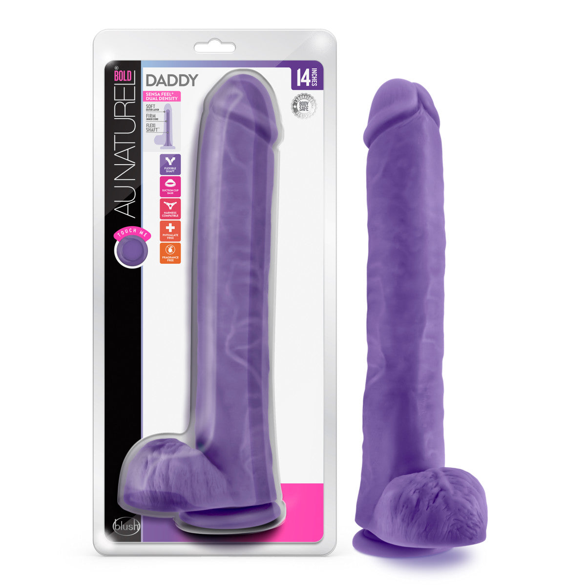 Au Naturel Bold Daddy Realistic Purple 14-Inch Long Dildo With Balls & Suction Cup Base