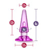 Pink classic shaped anal plug with a tapered tip, slim neck, and flared base. Features an opening at the base that accommodates a vibrating bullet. Bullet not included. Additional images show alternate angles.