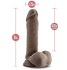 Chocolate skin tone ultra realistic dildo with a realistic head, subtle veins along the straight but flexible shaft and small balls. Suction cup base. Additional images show alternate angles.