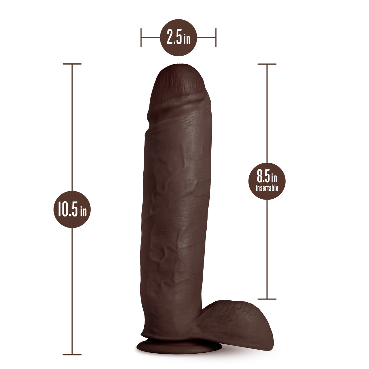 Au Naturel Huge Realistic Chocolate 10.5-Inch Long Dildo With Balls & Suction Cup Base
