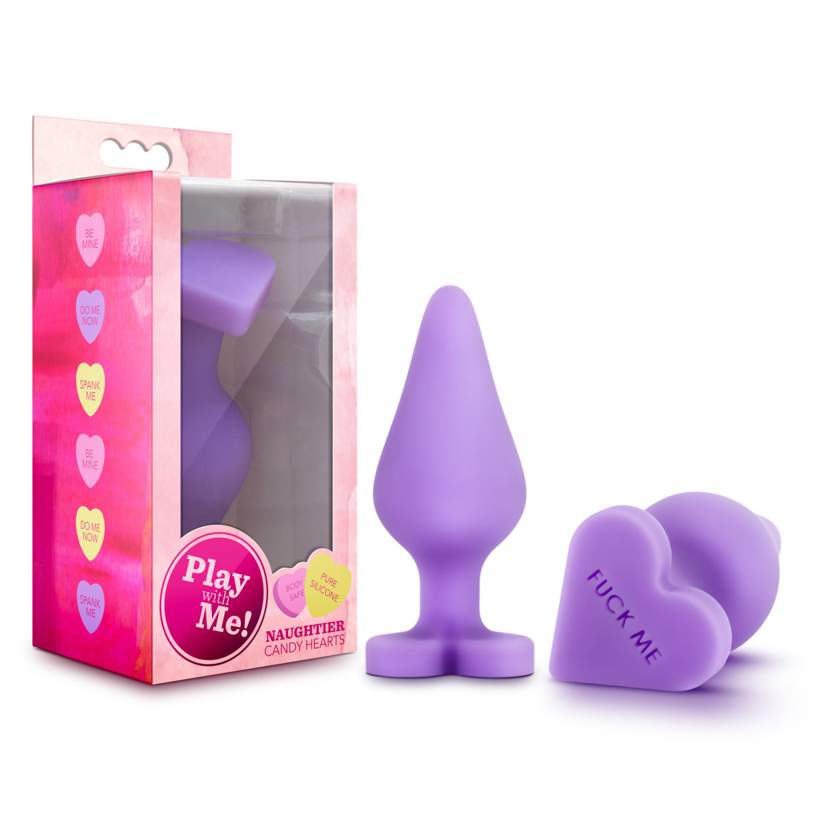 Play with Me Naughtier Candy Heart Fuck Me Purple 4.25-Inch Anal Plug