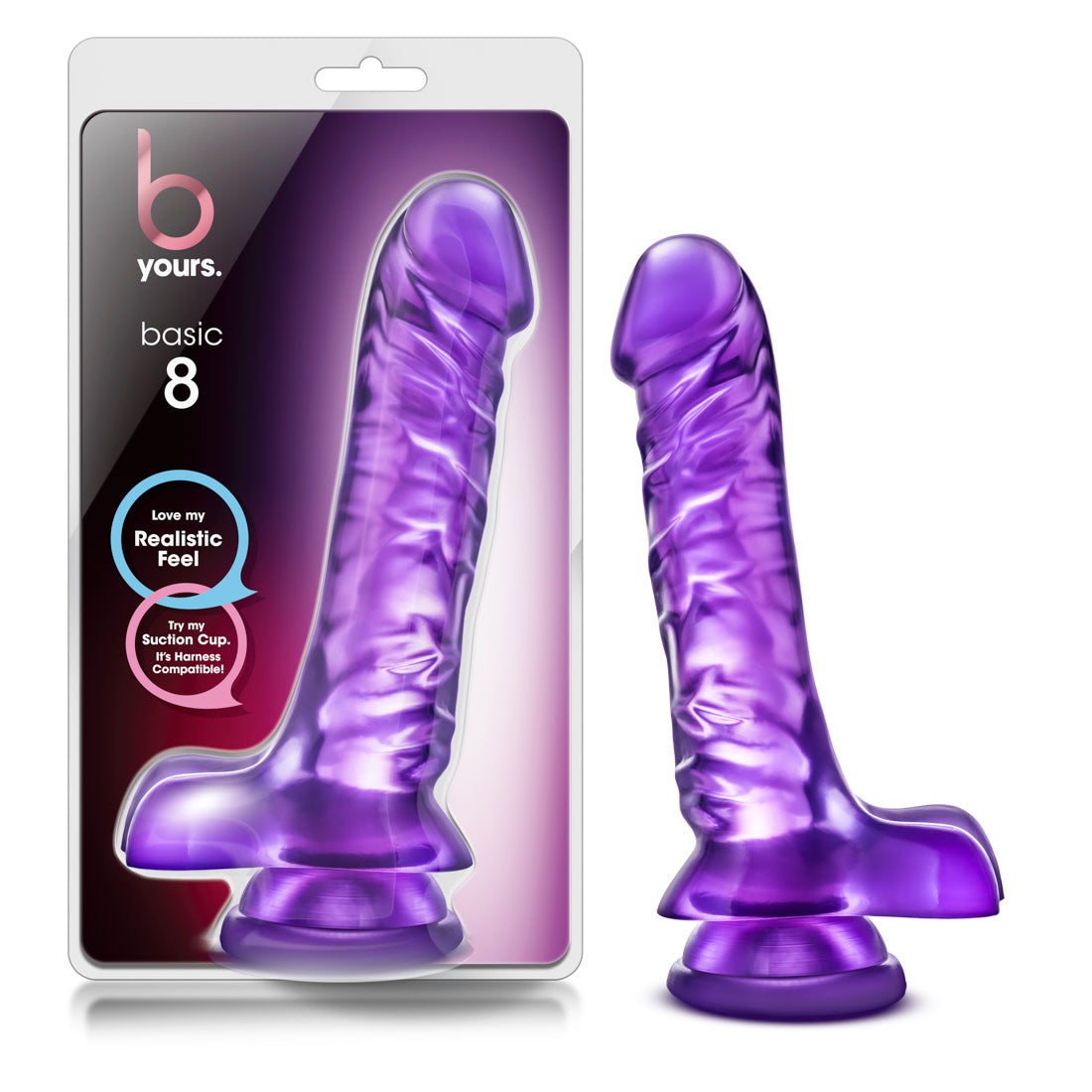 B Yours Basic 8 Realistic Purple 9-Inch Long Dildo With Balls & Suction Cup Base
