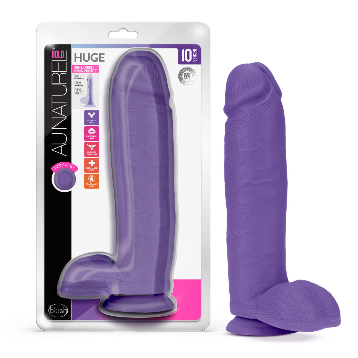 Au Naturel Bold Huge Realistic Purple 10.5-Inch Long Dildo With Balls & Suction Cup Base