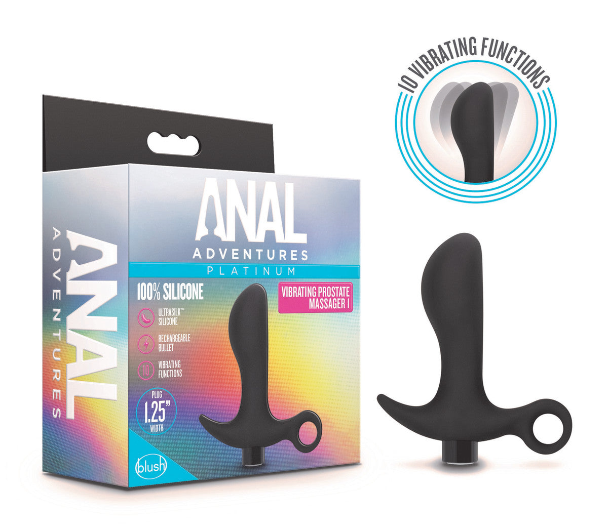 Anal Adventures Platinum Prostate Massager 01 Curved Black 4.25-Inch Vibrating Rechargeable Anal Plug