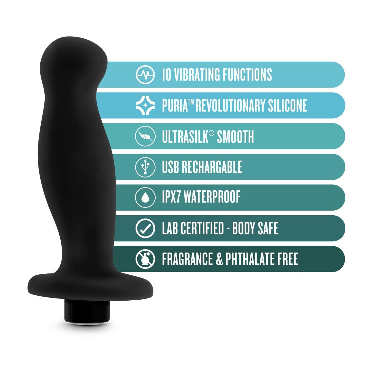 Anal Adventures Platinum  Prostate Massager 02  Curved Black 4.25-Inch Vibrating Rechargeable Anal Plug