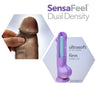 Chocolate skin tone ultra realistic dildo. Featuring a slightly textured round head, veins and texture along the thick, upwardly curved shaft, and a suction cup base. Additional images show alternate angles.