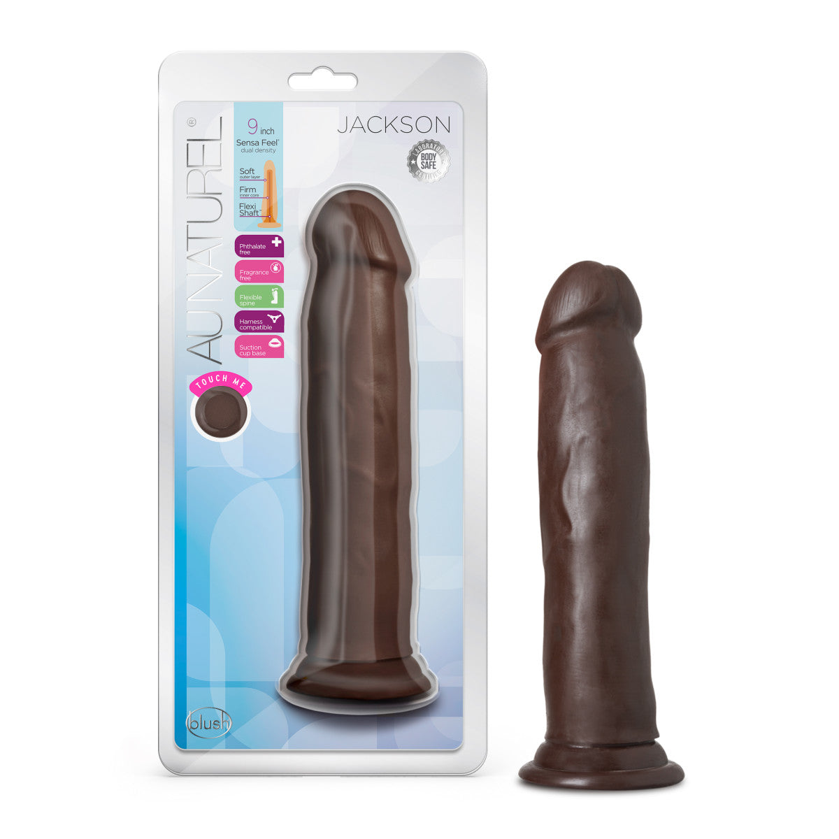 Au Naturel Jackson Realistic Chocolate 9.5-Inch Long Dildo With Suction Cup Base