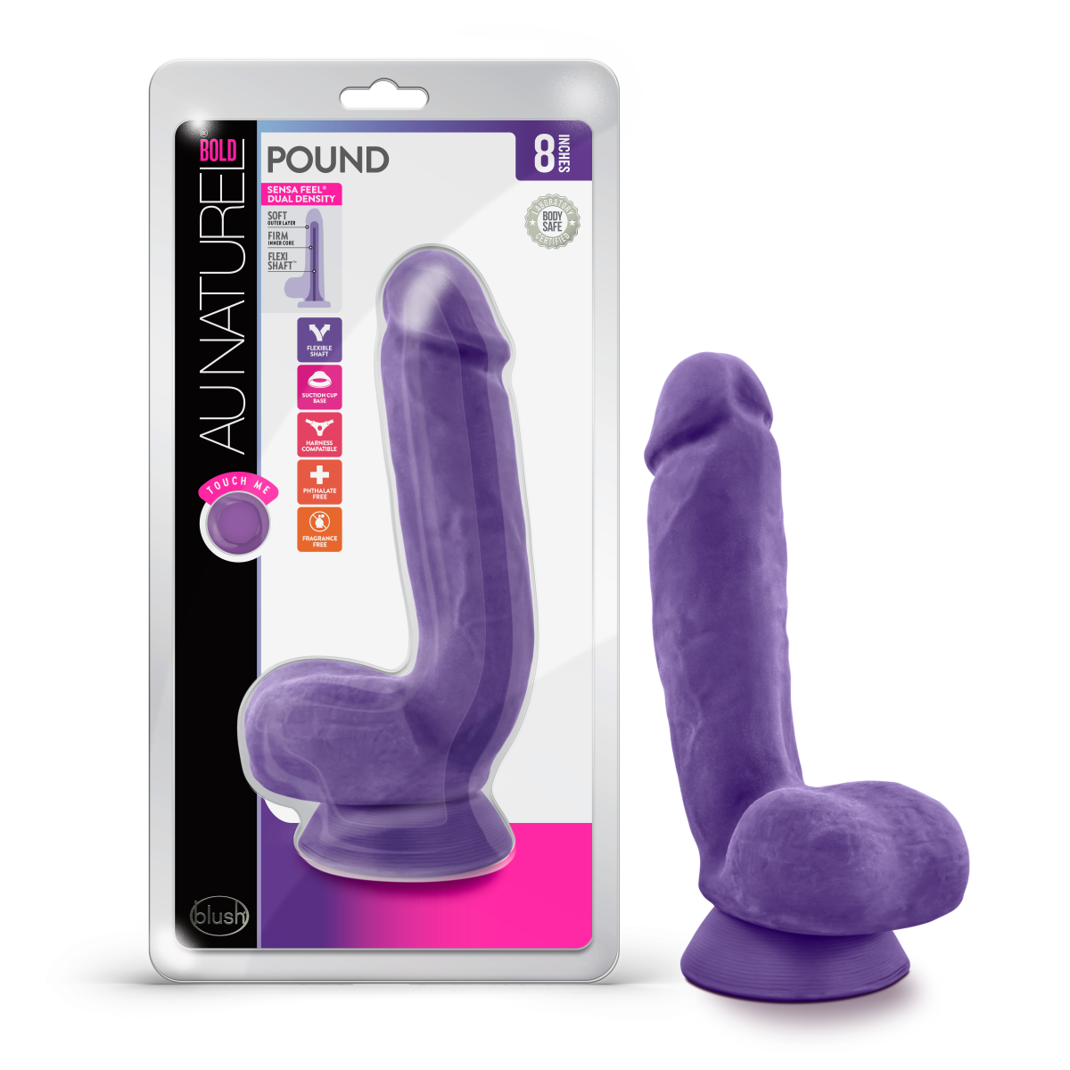 Au Naturel Bold Pound Realistic Purple 8.5-Inch Long Dildo With Balls & Suction Cup Base