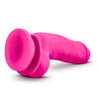 Pink realistic dildo with a rounded head, veins along a slightly downwardly curved shaft, realistic balls, and a suction cup base. Additional images show alternate angles.