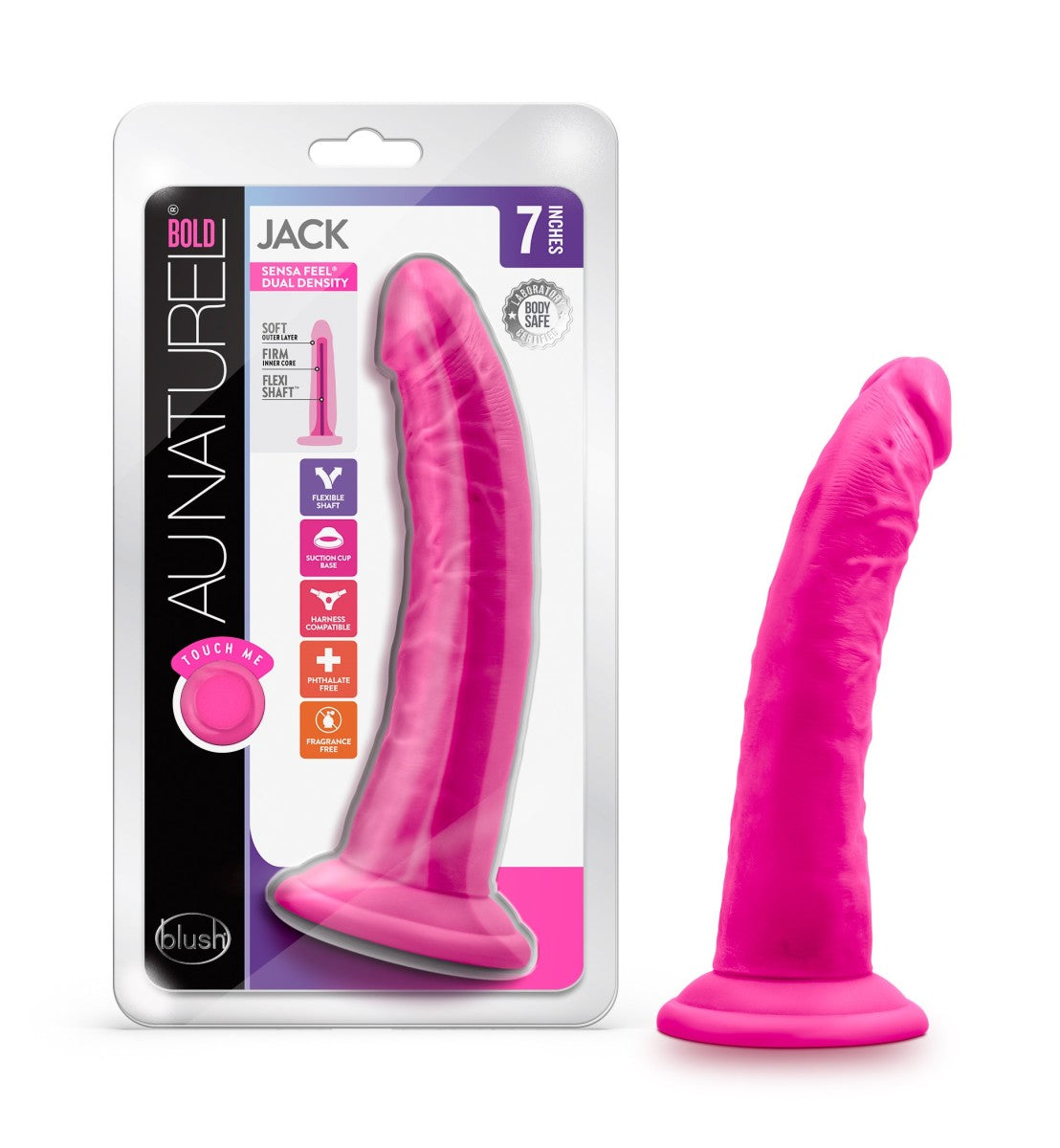 Au Naturel Bold Jack Realistic Pink 7.5-Inch Long Dildo With Suction Cup Base