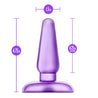 A large purple classic shaped butt plug with a tapered tip, thin neck, and flared base. Additional images show alternate angles.