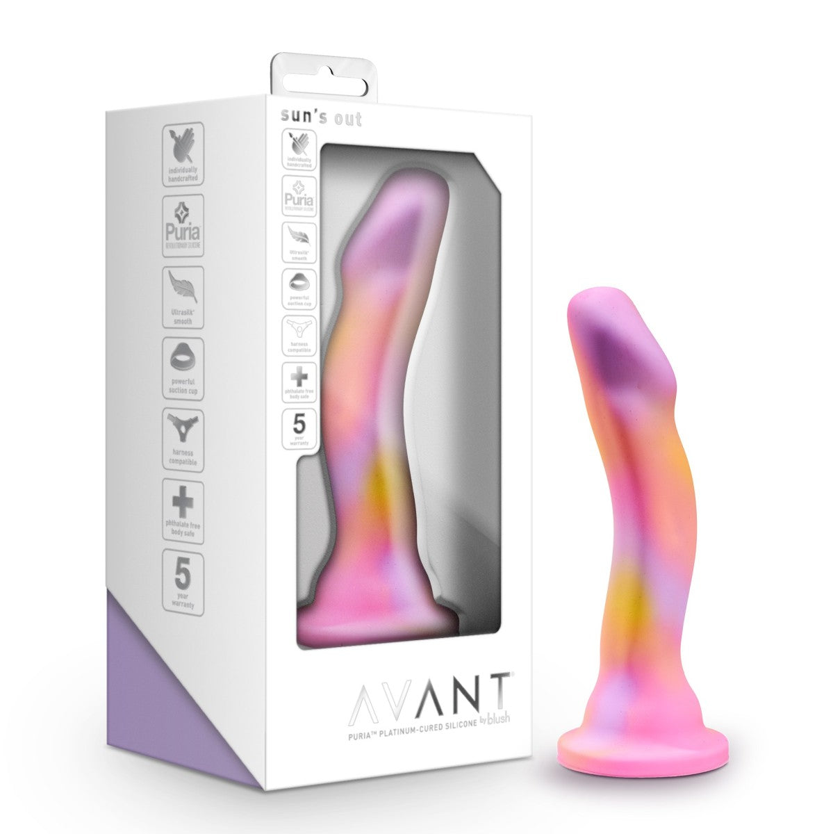 Blush Avant | Sun's Out Pink: Artisan 7 Inch Curved P-Spot / G-Spot Dildo with Suction Cup Base - Elegantly Made with Smooth Ultrasilk® Purio™ Silicone