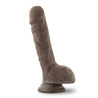 Chocolate skin tone realistic dildo. Featuring a subtle realistic head. Many veins along the straight but flexible shaft. Round realistic balls. Suction cup base. Additional images show alternate angles.