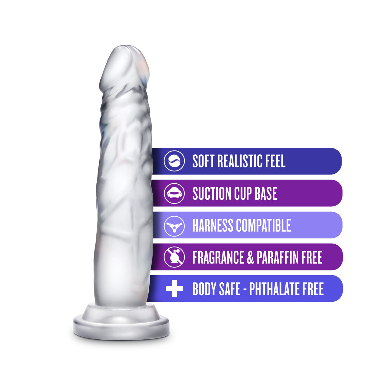 Blush B Yours Diamond Crystal Realistic Clear 7.5-Inch Long Dildo With Suction Cup Base