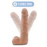 Mocha skin tone realistic dildo. Featuring a large rounded head. Veins along the straight shaft. Round realistic balls. Smooth flat base. Additional images show alternate angles.