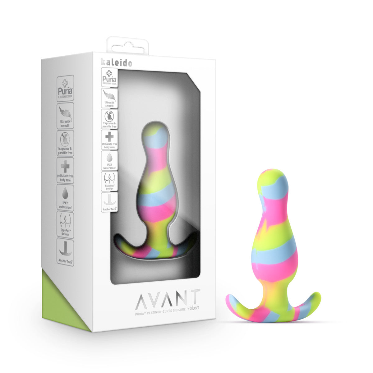 Blush Avant | Kaleido Lime: Artisan 3 Inch Tapered Stayput™ Butt Plug with Pleasure Curves - Elegantly Made with Smooth Ultrasilk® Purio™ Silicone