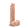 Vanilla skin tone realistic dildo. Featuring a rounded head, veins along a straight but flexible shaft, and realistic balls. Suction cup base. Additional images show alternate angles.