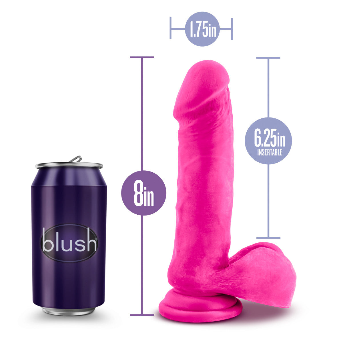 Pink realistic dildo with a rounded head, veins along a straight but flexible shaft, realistic balls, and a suction cup base. Additional images show alternate angles.