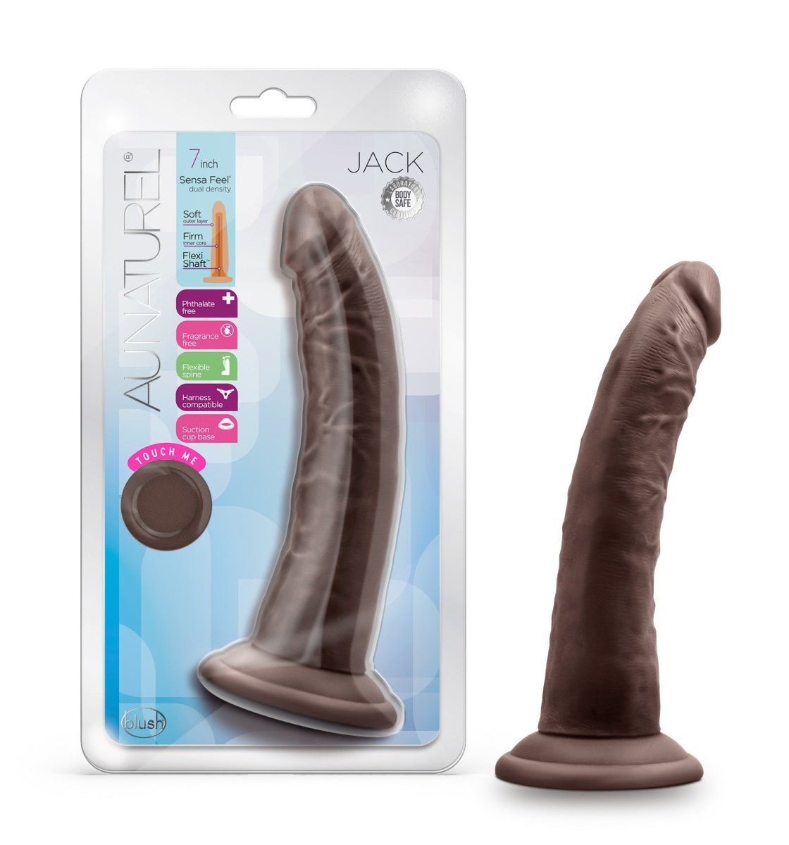Au Naturel Jack Realistic Chocolate 7.5-Inch Long Dildo With Suction Cup Base