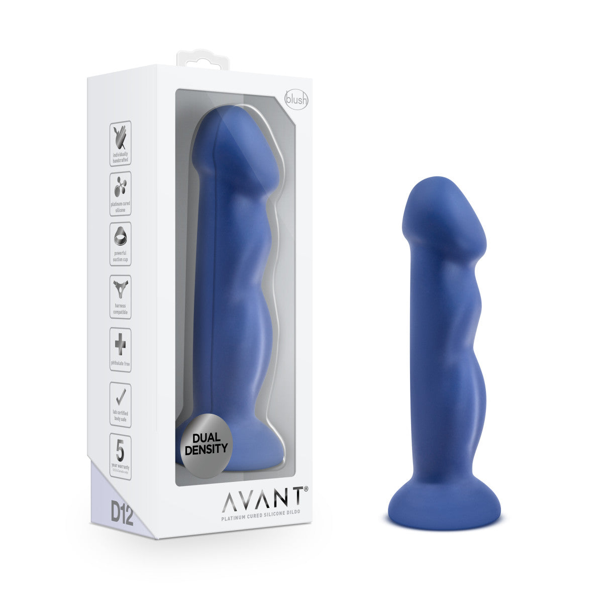Blush Avant | Suko Indigo D12: Artisan 8 Inch Curved G-Spot Dildo with Suction Cup Base - Elegantly Made with Smooth Ultrasilk® Purio™ Silicone